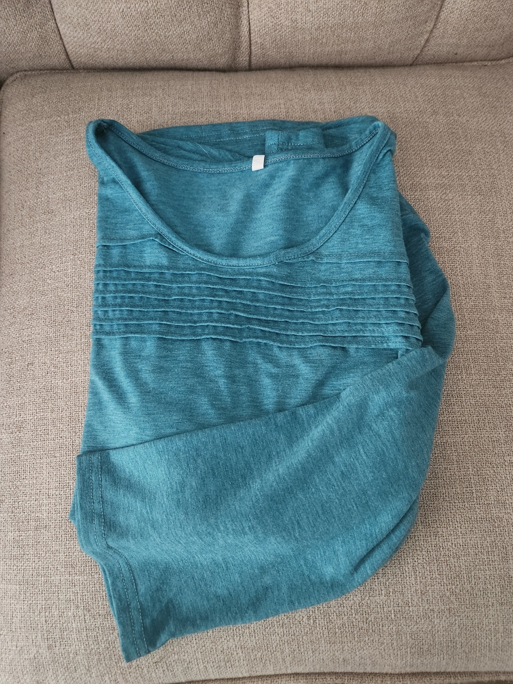 Teal Scoop Neck Pintuck Detail Top